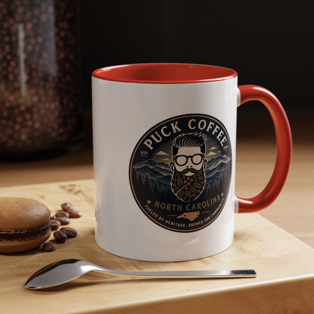 Puck Coffee North Carolina Accent Mug – Mountain Roaster Logo 11/15oz