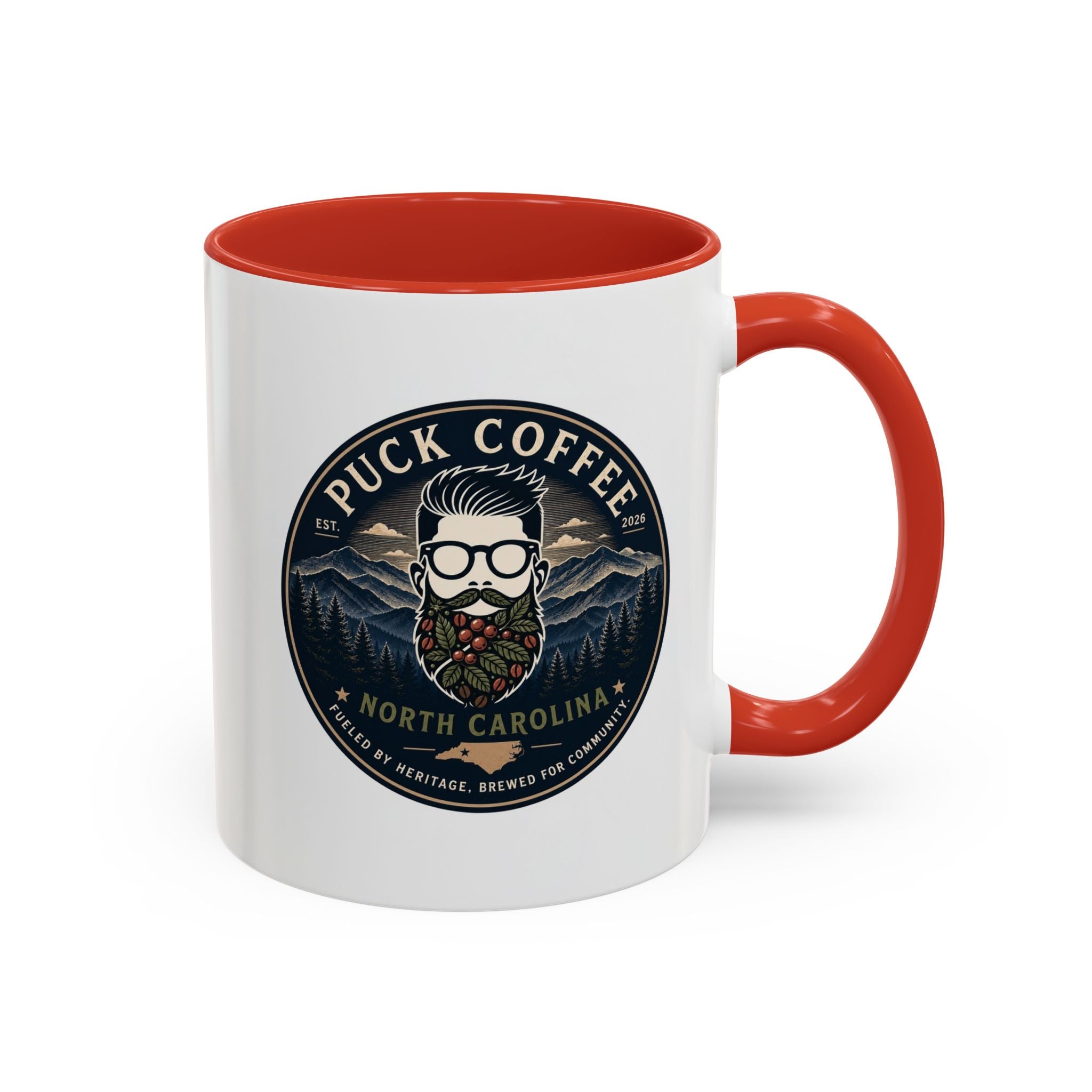Puck Coffee North Carolina Accent Mug – Mountain Roaster Logo 11/15oz