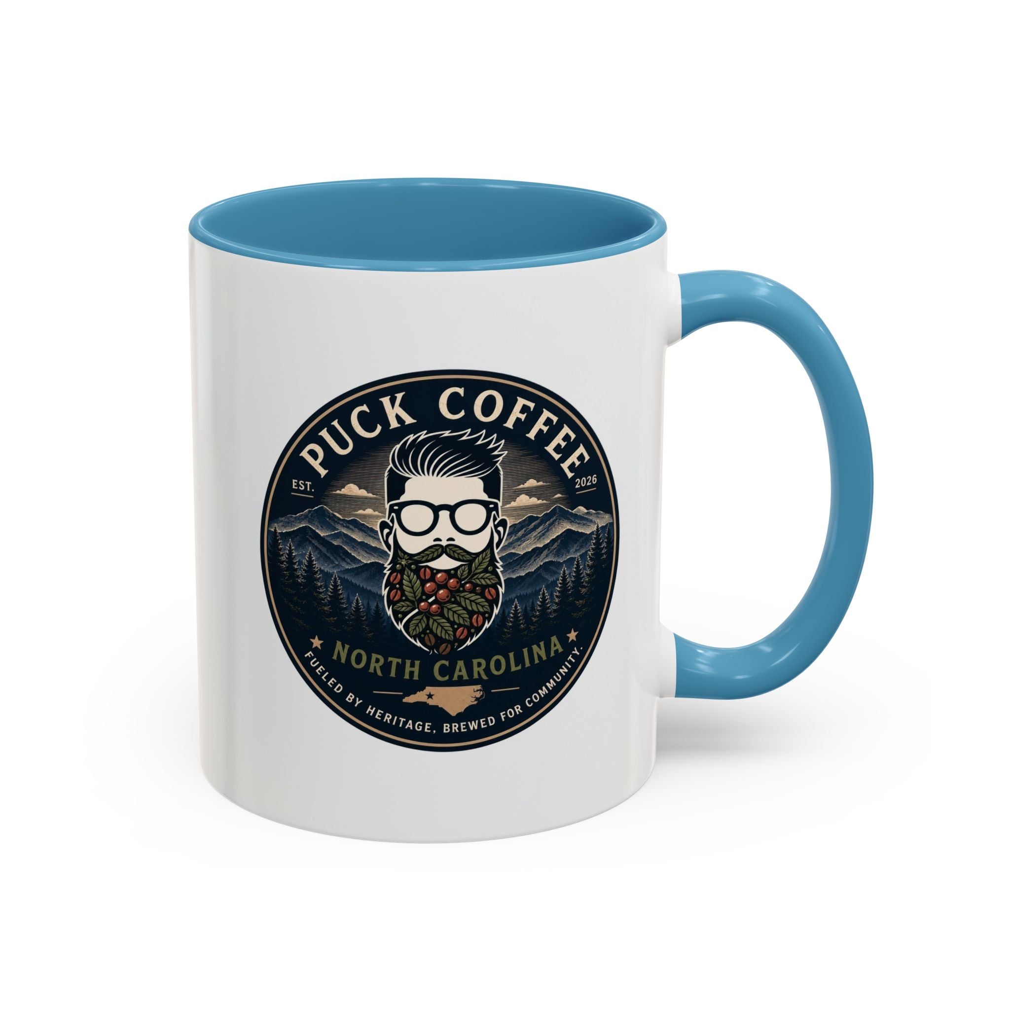 Puck Coffee North Carolina Accent Mug – Mountain Roaster Logo 11/15oz
