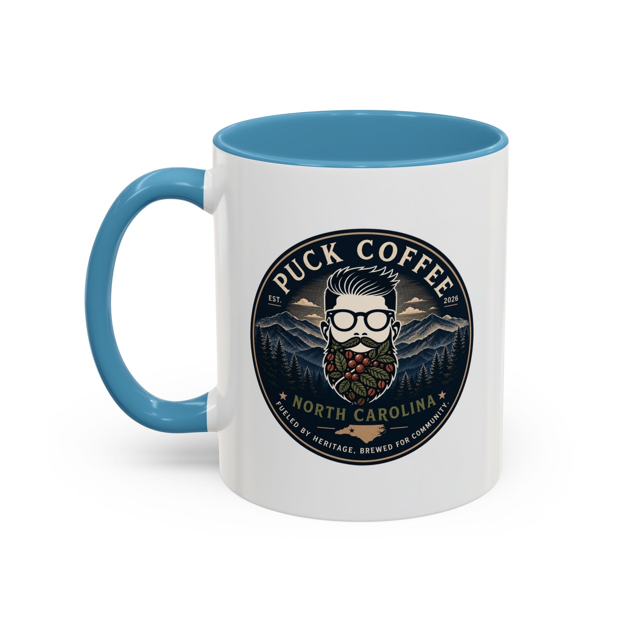 Puck Coffee North Carolina Accent Mug – Mountain Roaster Logo 11/15oz