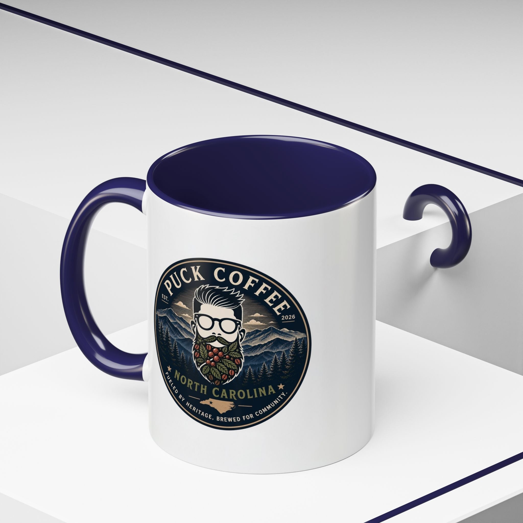 Puck Coffee North Carolina Accent Mug – Mountain Roaster Logo 11/15oz
