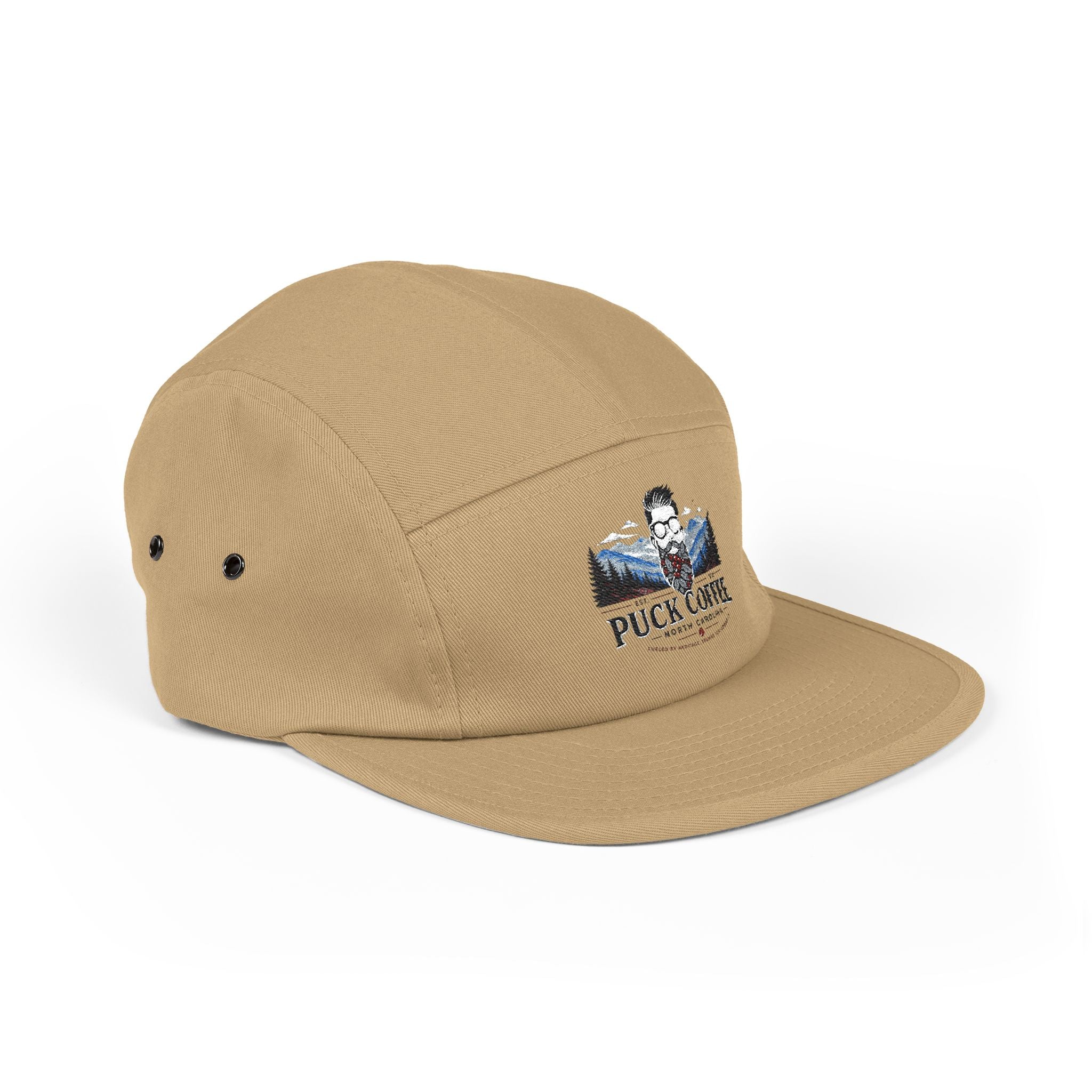 Puck Coffee Embroidered 5-Panel Cap — Outdoor Mountain Coffee Hat