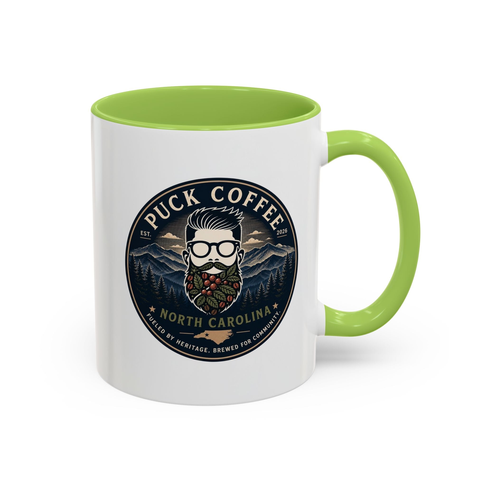 Puck Coffee North Carolina Accent Mug – Mountain Roaster Logo 11/15oz