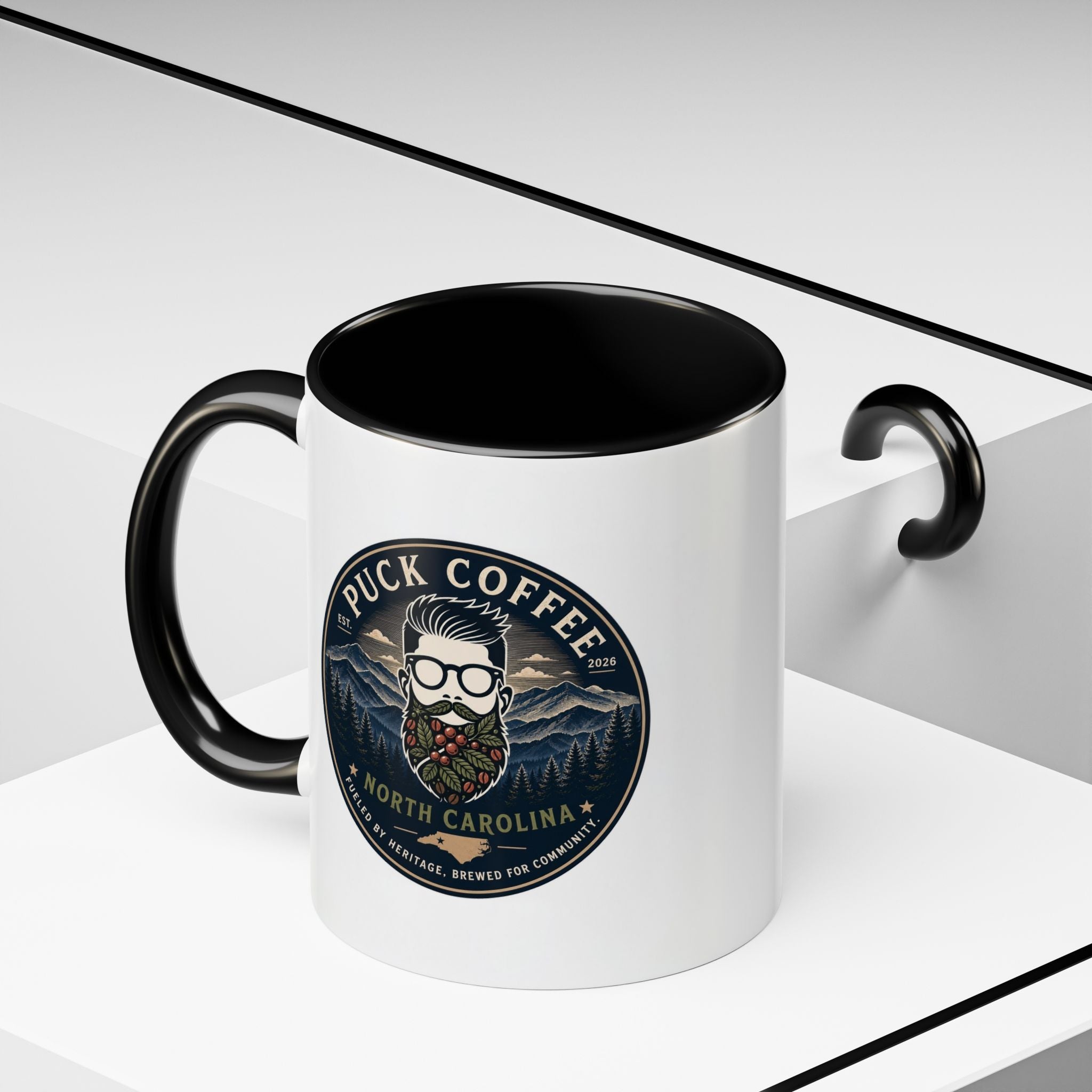 Puck Coffee North Carolina Accent Mug – Mountain Roaster Logo 11/15oz
